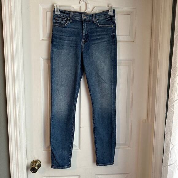 7 For All Mankind High Waist Ankle Skinny Blue Jean Size 28 Luxe Vintage Denim - Picture 1 of 7